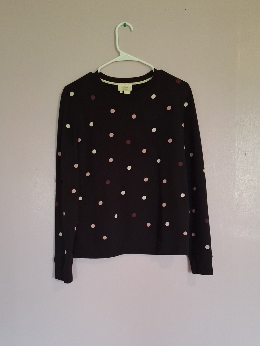 kate spade Black Polka Dot Long Sleeve Top with Pink & Burgundy Dots